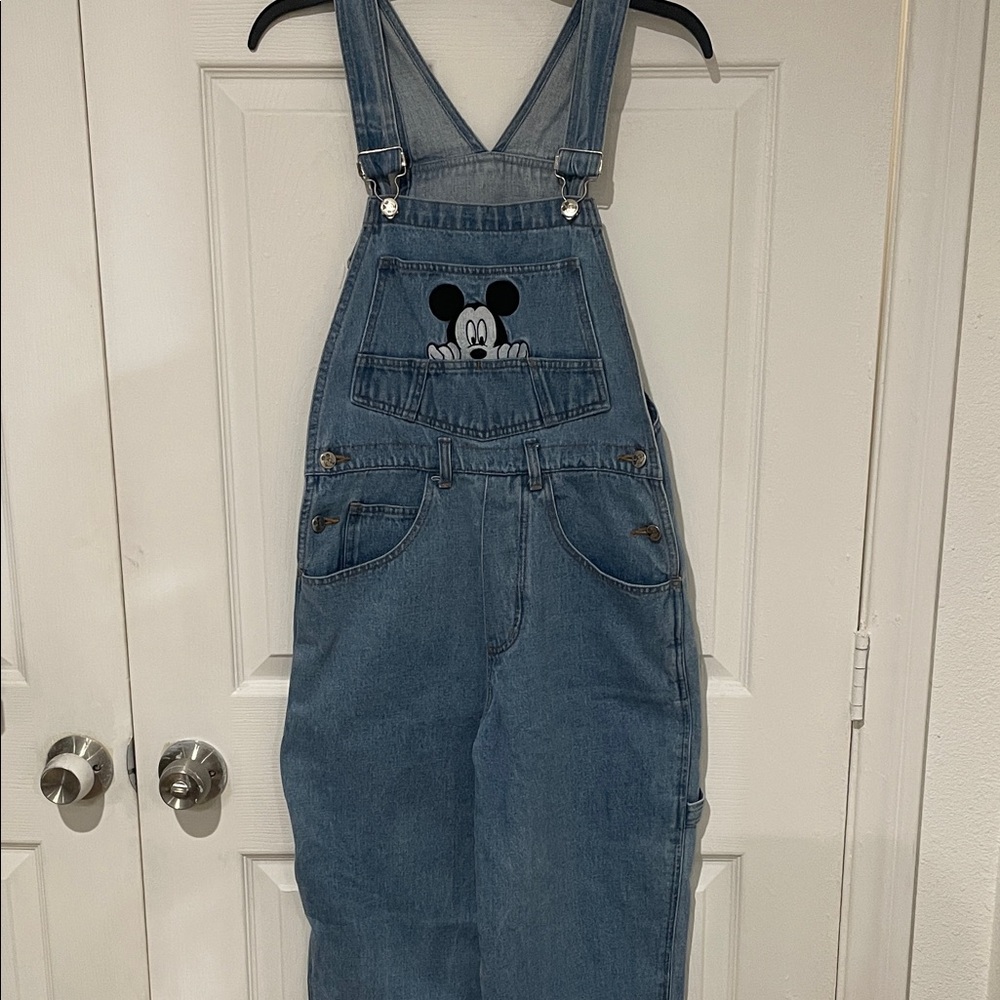Blue Denim Women's Overalls with Peekaboo Mickey Bib